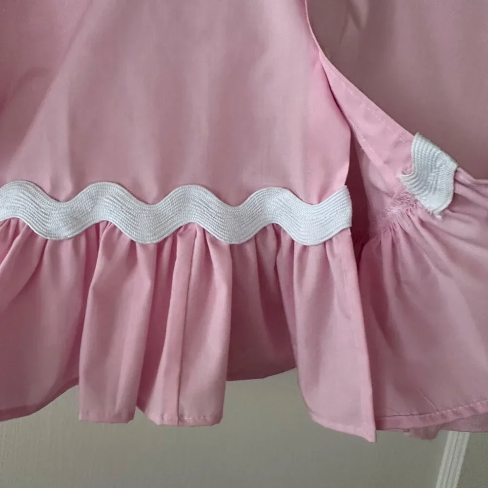Custom Ruffle Cropped Button Up Shirt Rick Rack Trim Short Sleeve Upcycled Pink - Picture 4 of 7